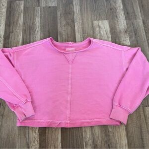 aerie Bright Pink Cropped Sweatshirt with Raw Hem